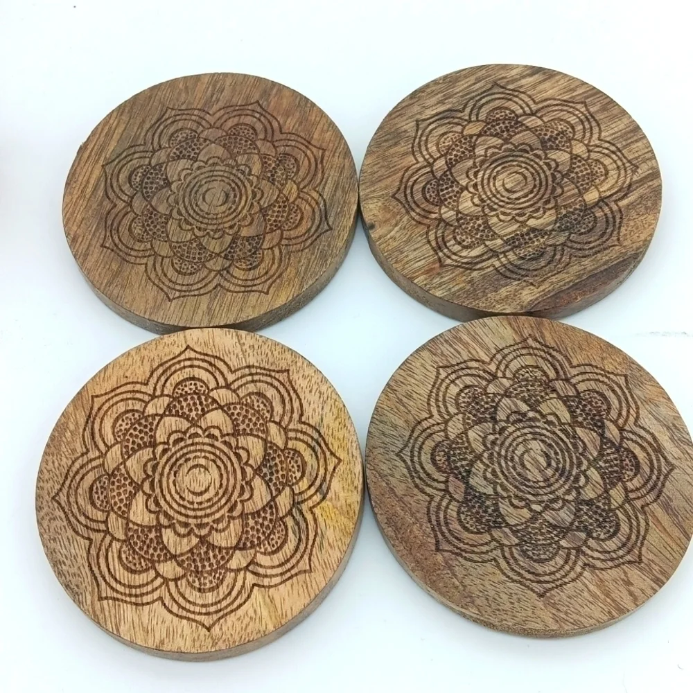 Wooden Mandala Coaster Set